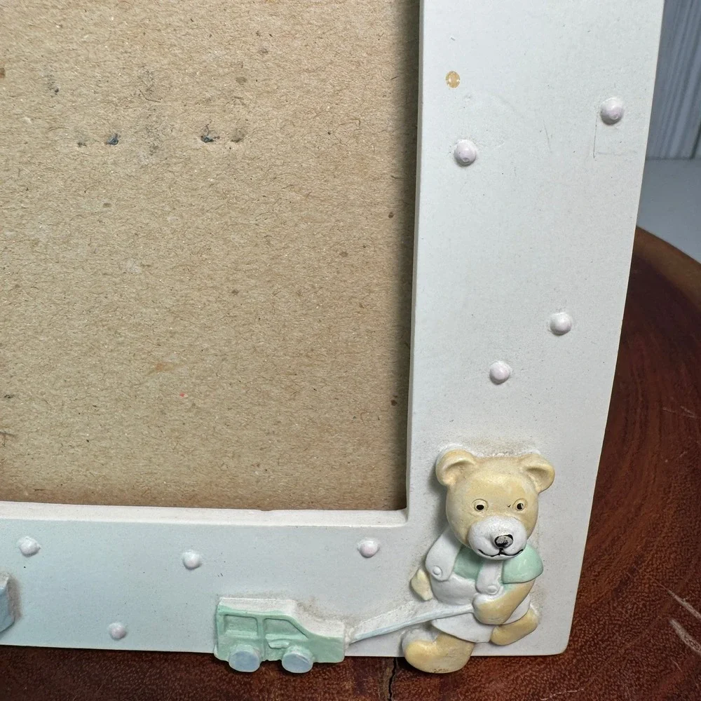 Vintage Teddy Bear Nursery Picture Frame Pastel 3D Resin Baby 4x6 Tabletop Decor